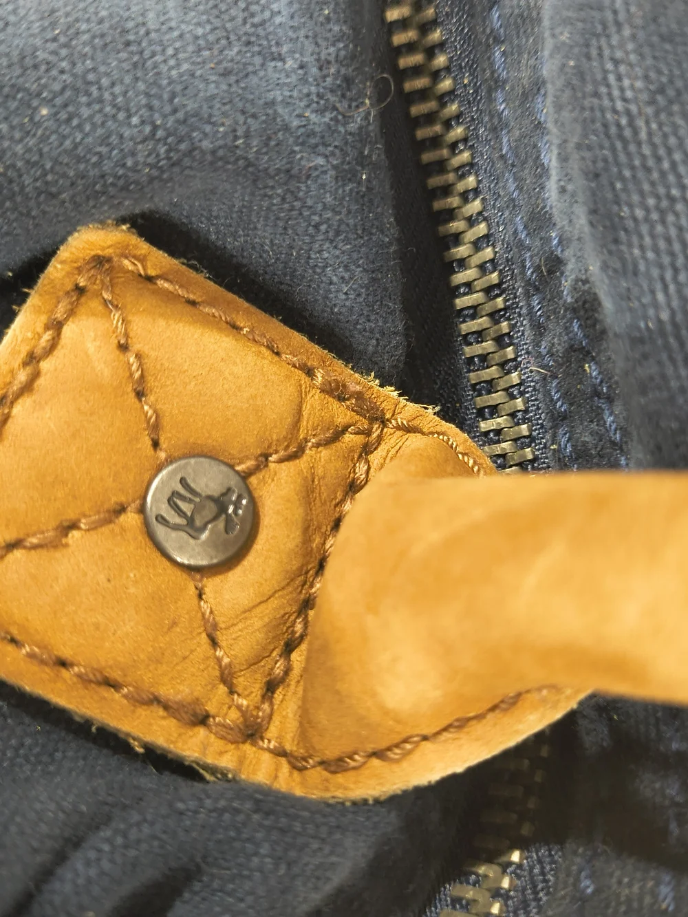 Abercrombie & Fitch Navy Canvas Satchel with Tan Leather Handles
